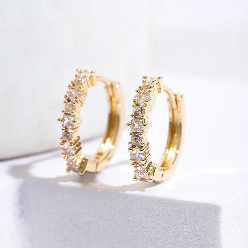 Gold Tone Mini Hoop Earrings with Prong-Set Brilliant