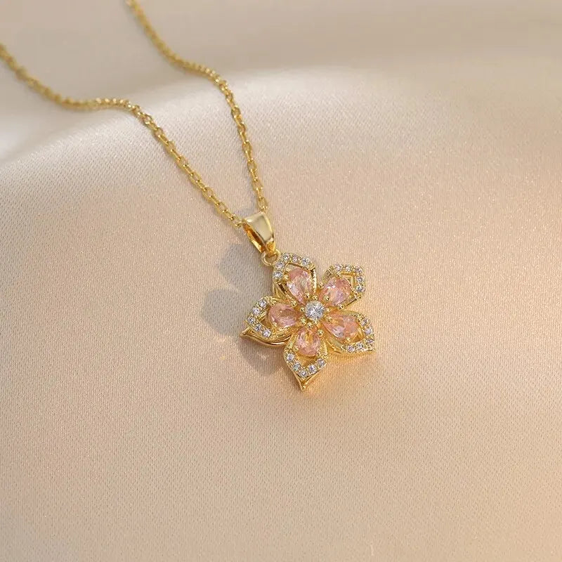 Floral Crystal Pendant Necklace