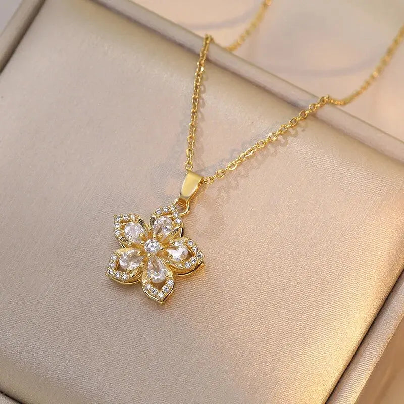 Floral Crystal Pendant Necklace