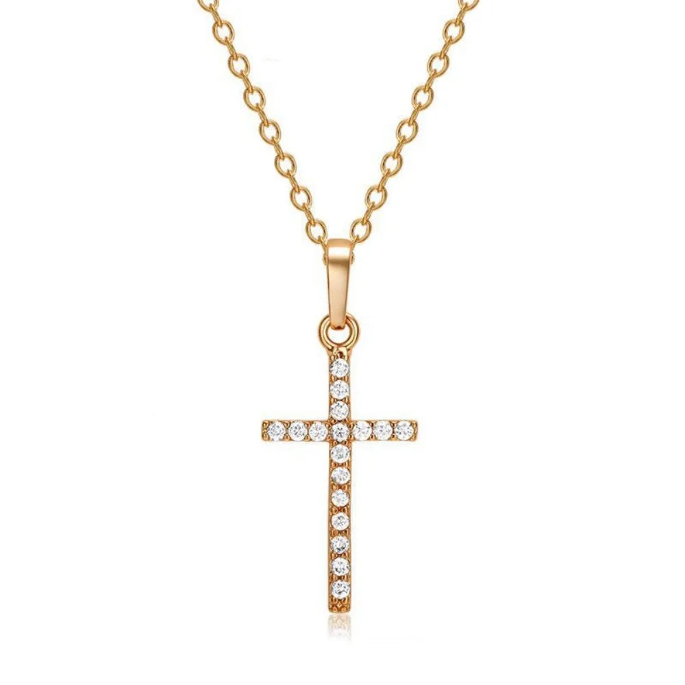 Gold Necklace with Crystal Cross Pendant