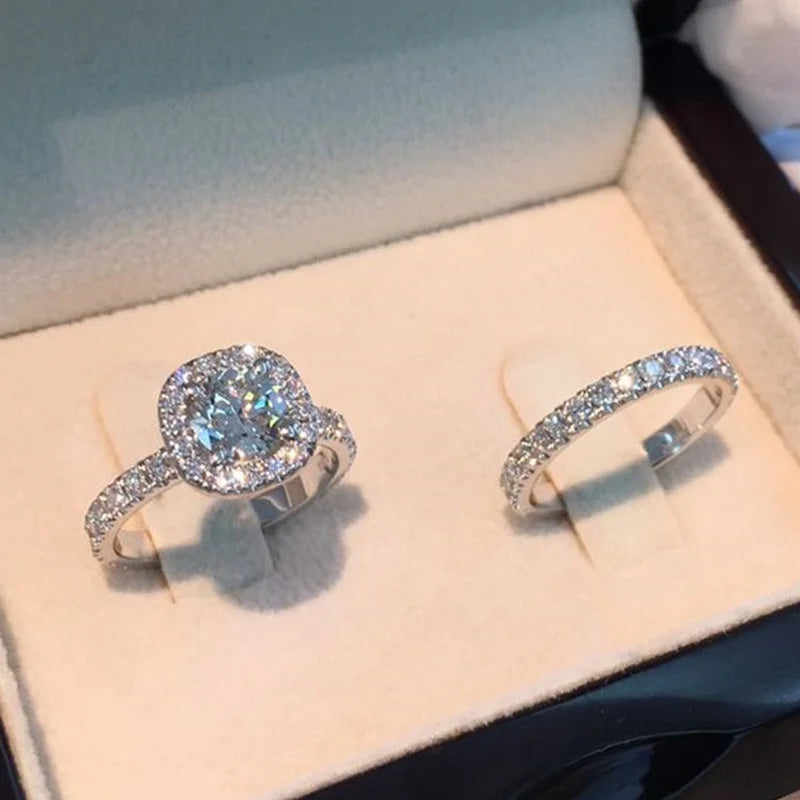 Elegant Sparkle Halo Ring Set