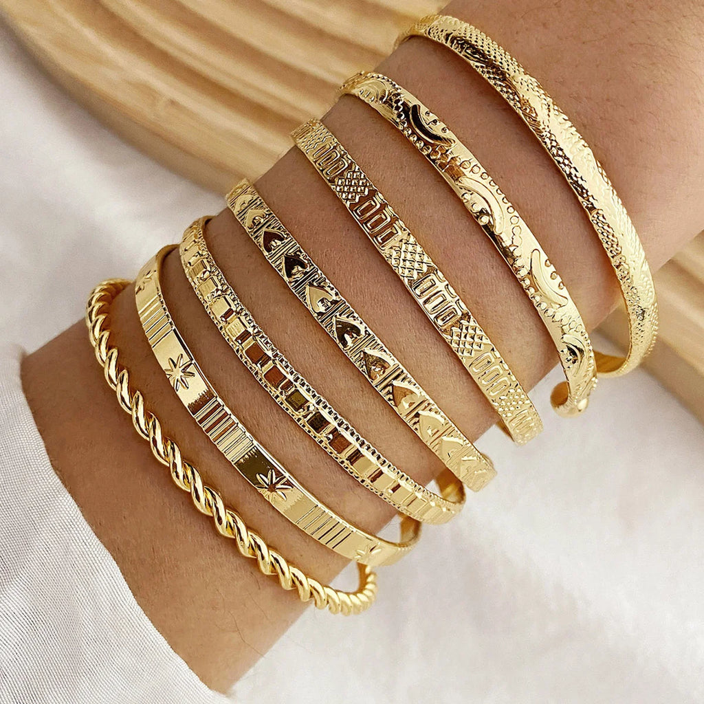 Engraved Vintage-Inspired Gold Bracelet Set
