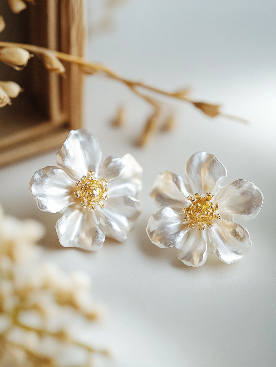 White Petal Stud Earrings